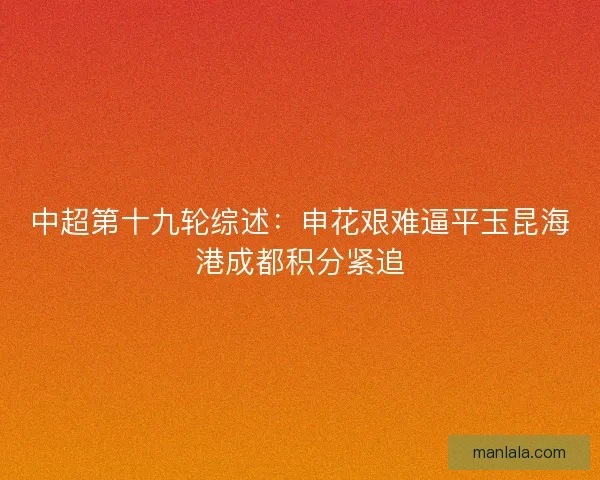 中超第十九轮综述：申花艰难逼平玉昆海港成都积分紧追